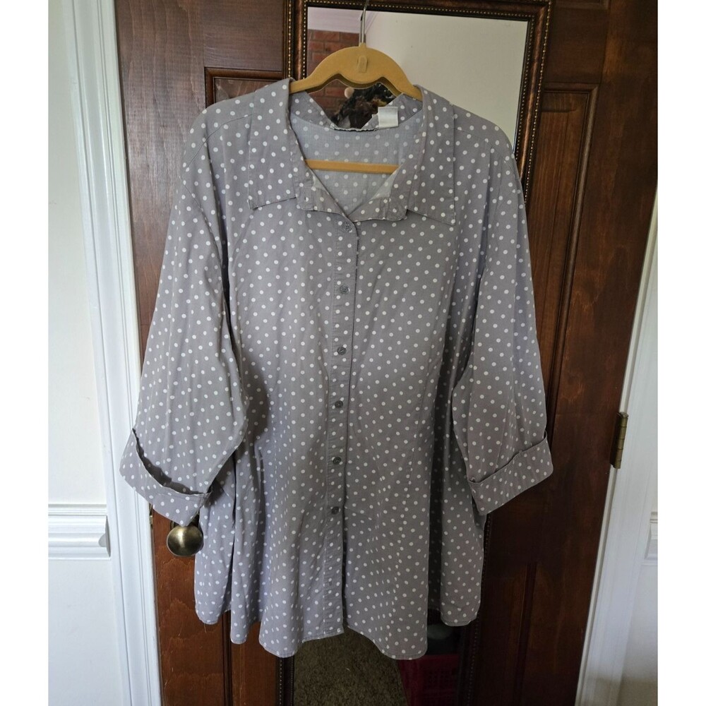 Chelsea Studio Retro Polka Dot Button Up 3/4 Sleeve Women's 4X casual shirt‎